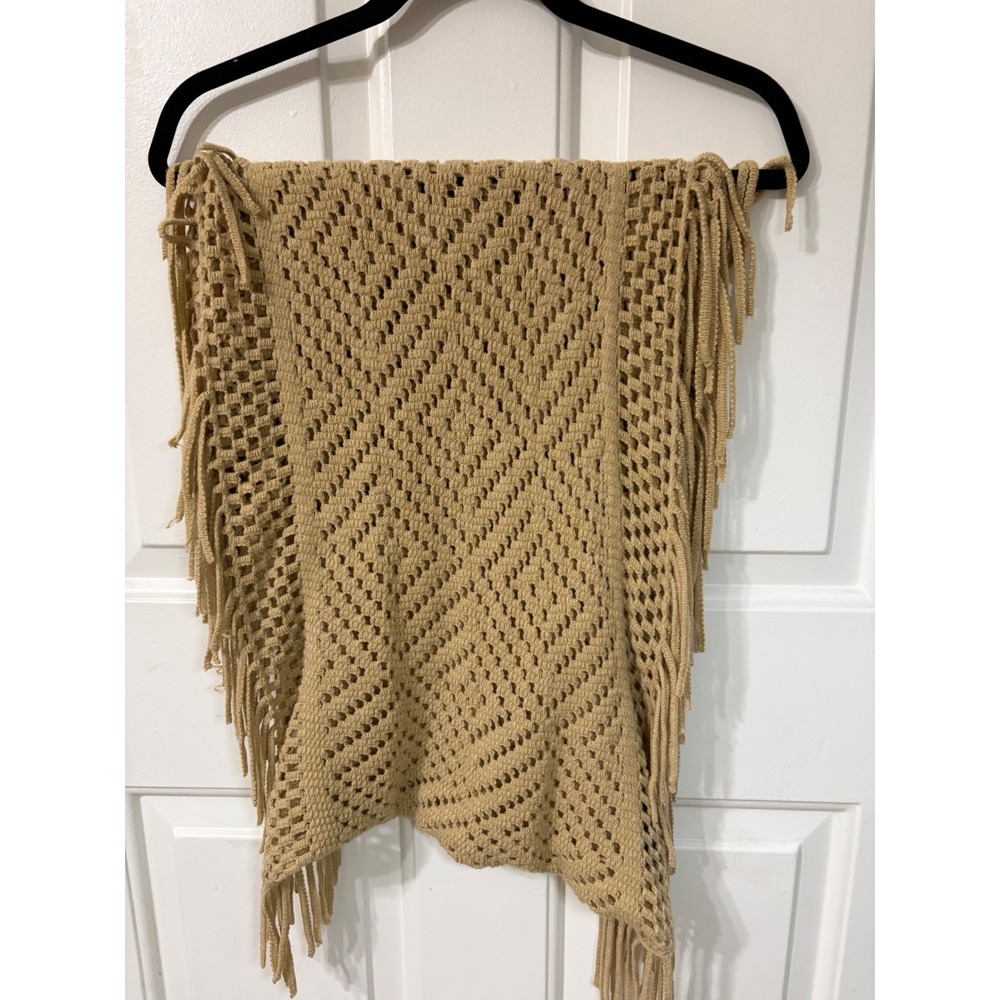 Mixit | Crochet Fringe infinity Shawl Wrap | OS || Tan|